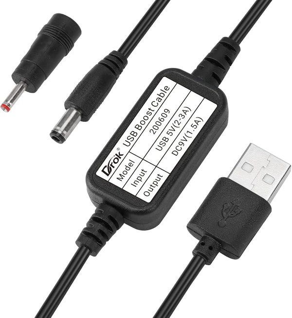 DROK USB to 9V, 5V to 9V USB Boost Converter, 1.2 Meter Length Power Regulator Line