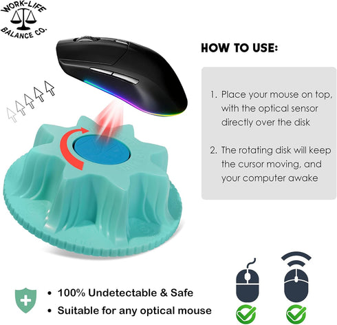 Undetectable Mechanical Mouse Jiggler Device, Keeps Mouse Moving and Computer Awake, Cordless Wireless