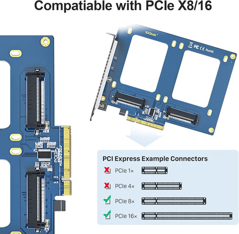 U.2 to PCIe 3.0 Adapter Card, (2) U.2 SFF-8639 PCIe X8 Card for 2.5" U.2 NVMe SSD