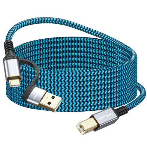 Hftywy 6.6 2-in-1 Printer Cable FT, Type C and USB A to B Printer Cable Compatible with MacBook Pro, HP, Canon, Epson