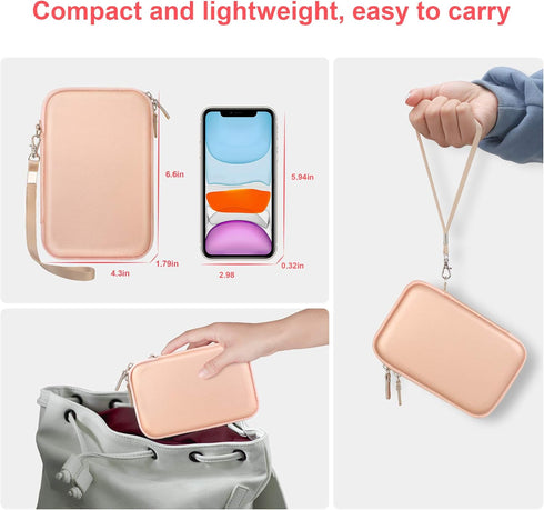 Canboc Carrying Case for MacBook Air Pro Charger, Hard EVA Bag for MagSafe/MagSafe 2 Power Adapter, Rose Gold