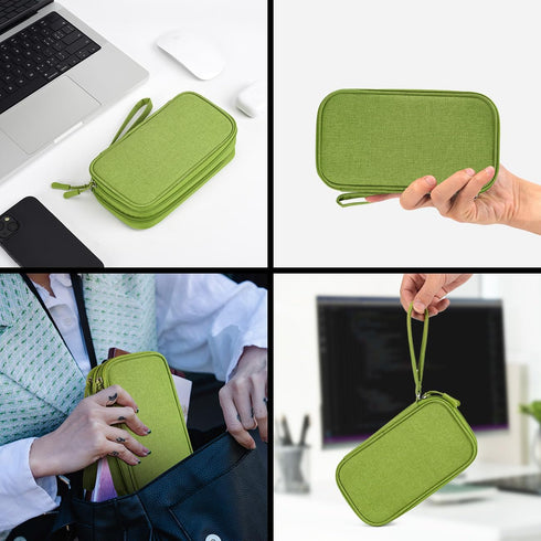 Electronic Organizer Travel Cable Accessories Bag for Power Bank, Charging Cords, Mouse, USB Cable, Earphones - Green