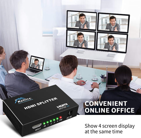 HDMI Splitter 1 in 4 Out V1.4b Powered Video Splitter with AC Adaptor Supports Ultra HD 1080P 2K x4K@30Hz