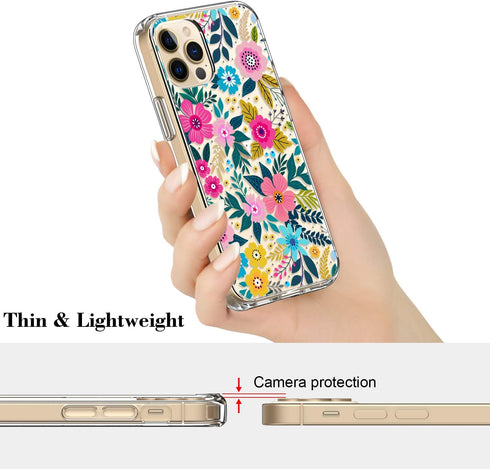 ICEDIO iPhone 12 Pro Max Case with Screen Protector, Clear with Cute Colorful Blooming Floral Patterns for Girls Women,