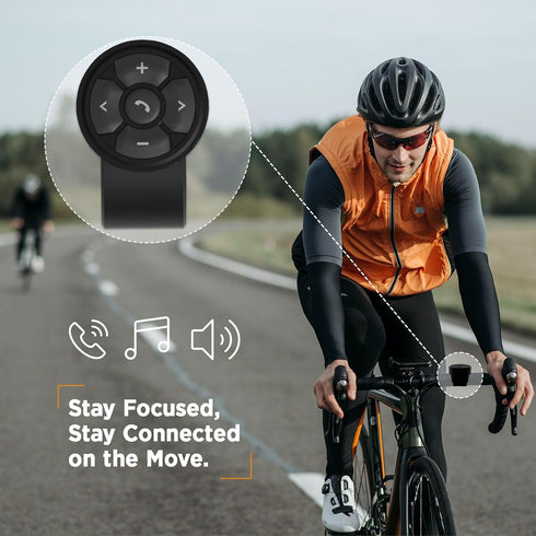 Bluetooth Media Button Remote Control IPX6 Waterproof Strap Type Wireless Controller for Car Bike Motorbike Steering Wheel Siri Call & Camera Compatible for iPhone Samsung Galaxy Any Android Device