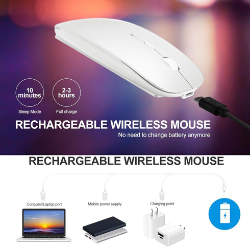 KLO Bluetooth Mouse, 4 Modes Rechargeable, 3.0/5.2 + USB-2.4G/Type-C, Compatible with MacBook Pro/Air, White