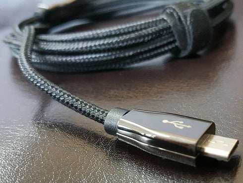 6 Foot Braided Nylon Micro Black Chrome USB Charge/Sync Cable