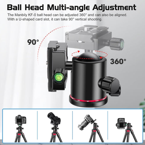 Manbily Ball Head Tripod Head - 360° Panoramic Monopod with Metal Aluminum Body, Extra Arca Swiss Plate, 17.6lbs Load