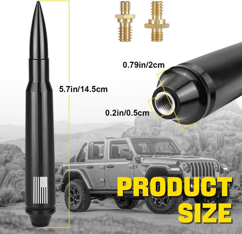 MFC 5.7" Black Antenna Mast - Compatible with Jeep Wrangler JK JL TJ Gladiator JT 1997-2024 Heavy Gauge Aluminum
