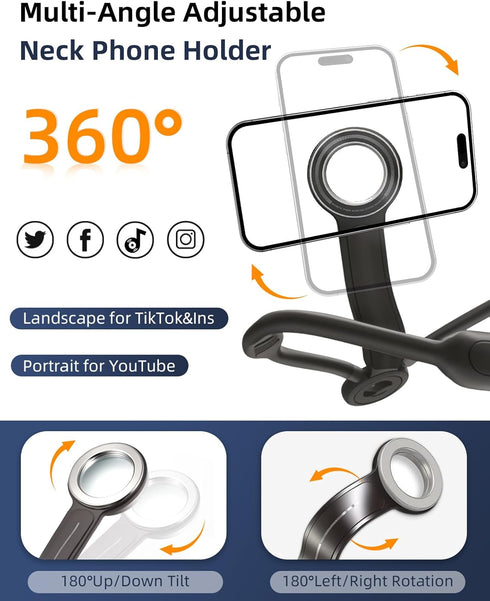 GUBFFON 17 16 15 14 13 12 Magnetic Neck Phone Holder for Recording, Neck Mount Phone Holder for POV/Vlog/Video Content