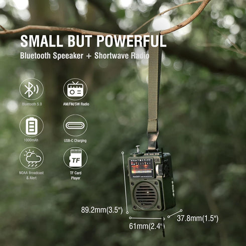 Raddy RF750 Portable Shortwave Radio AM/FM/SW/WB Receiver with NOAA Alerts, Rechargeable Mini Radio