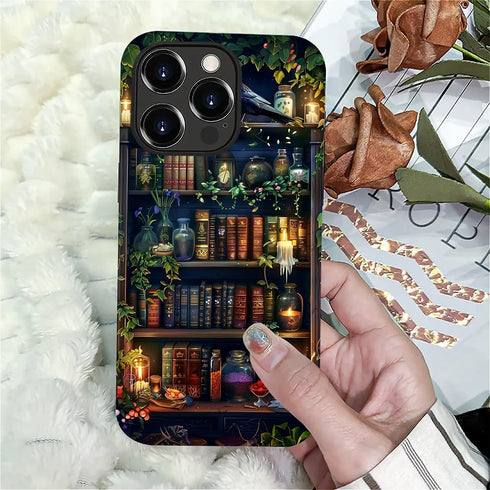 DAIZAG 14 14 Compatible with iPhone Pro Max Case,Book Lover Bookshelf Full Pattern Plastic Soft TPU Anti-Drop,Double