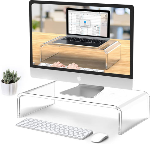 Acrylic Monitor Stand Riser, Clear Laptop Stand for Desk Accessories, Aesthetic Laptop Riser for Office Supplies