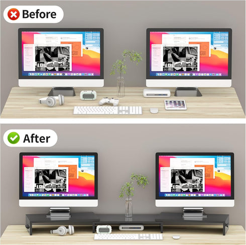 2 48.2" 44 lbs Pholiten Dual Monitor Stand Riser for MonitorsDesktop Monitor Stand with Adjustable Length and Swivel