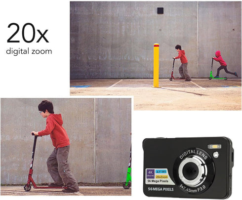 FHD 4K 56MP Compact Digital Camera with 20X Zoom, Autofocus, Waterproof for Photography Vlogging