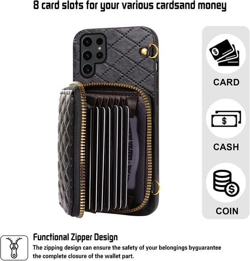 Furiet Detachable Crossbody Strap Wallet Case for Samsung Galaxy S22 Ultra 5G with Zipper Purse, Multi Card Slots