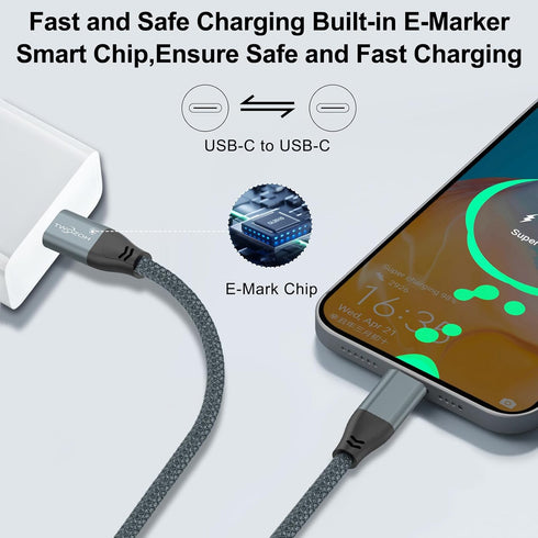 Twozoh USB C to USB C 3.2 Gen 2 Cable 20Gbps Data Transfer 100W PD Fast Charging 4K Video Output Monitor Cord (10FT,