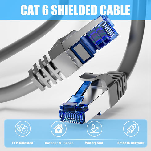 Ethernet Cable 100ft, Cat 6 Outdoor & Indoor FTP Shielded, 23AWG Gigabit Patch Cords with RJ45 Connector