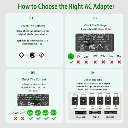 DC 5V Power Supply, 5 Volts 3Amps AC DC Power Adapter, USB C Charger for 5Vdc Devices, iPhone Charger, Massager Gun