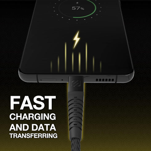 Scosche HDCAB4WT Strikeline 4-ft Braided USB-A to USB-C Charger Cord, Heavy-Duty Fast Charging & Data Transfer Cable