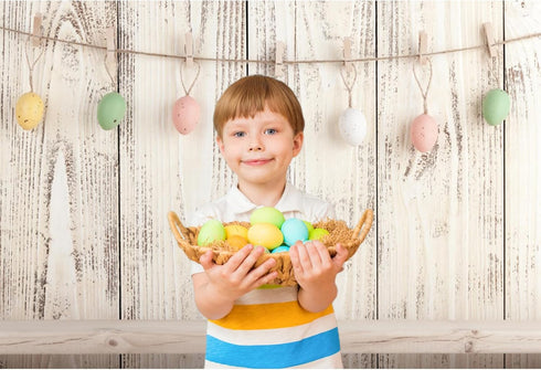 Baocicco 5x3ft Happy Easter Backdrops for Photography, Colorful Easter Eggs on Rustic Wood Board