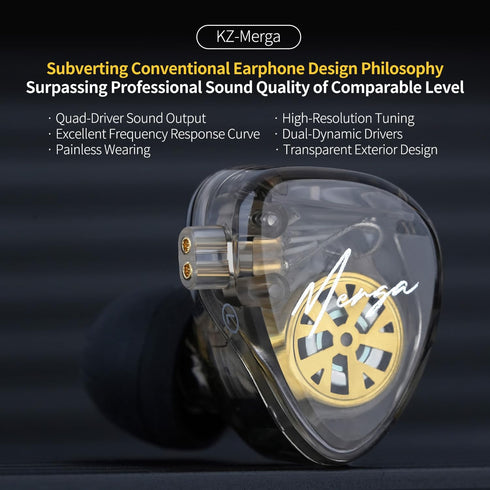 KZ Merga in Ear Monitor Wired,Dual Dynamic Driver in-Ear Headphones, KZ Deep Bass Earphones, HiFi Stereo Earbuds for Musician (Black, with Microphone)