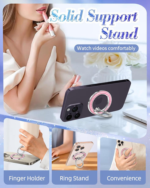 LISEVO 17 16 15 14 13 Phone Ring Holder Compatible with MagSafe - Magnetic Cell Phone Grip for Women Glitter Magnet