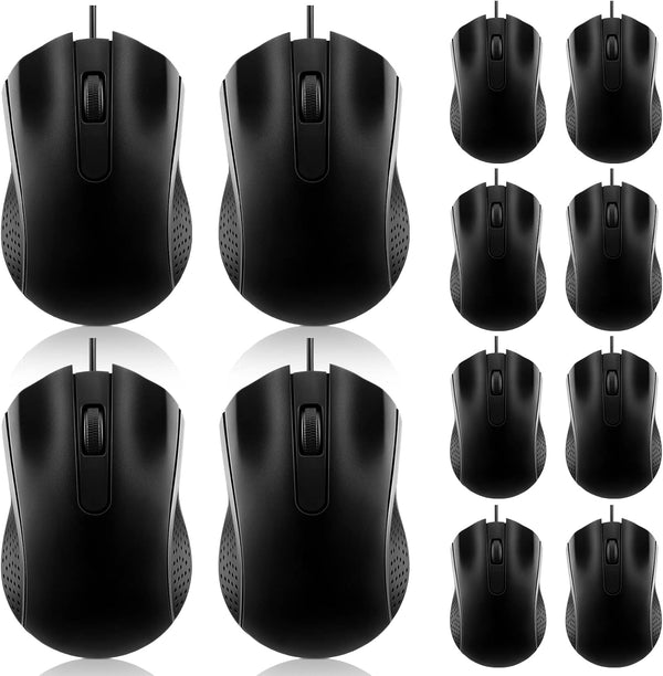 Hoteam Wired Computer Mouse Bulk, 12 Pcs Ergonomic USB Mice for PCs, Laptops, Gaming Office Supplies (Black)