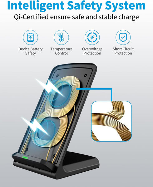 Wireless Charger for Samsung, Qi Certified 10W Fast Charging Phone Stand for Galaxy S24/S23/S22 and Note 20