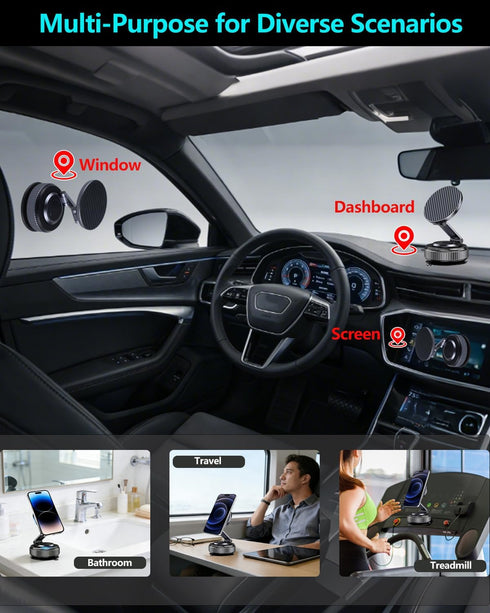 Veipho 360 17-12 Car Phone Holder for MagSafe - Magnetic Vacuum Mount Adjustable, Compatible with iPhone Series