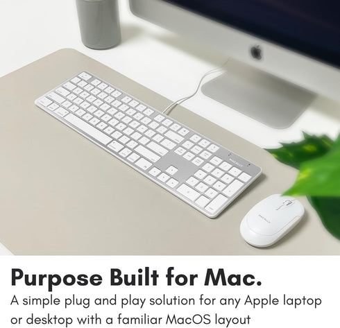 Macally Ultra-Slim USB Wired Keyboard with Number Keypad for Apple Mac Pro, MacBook, iMac, Silver