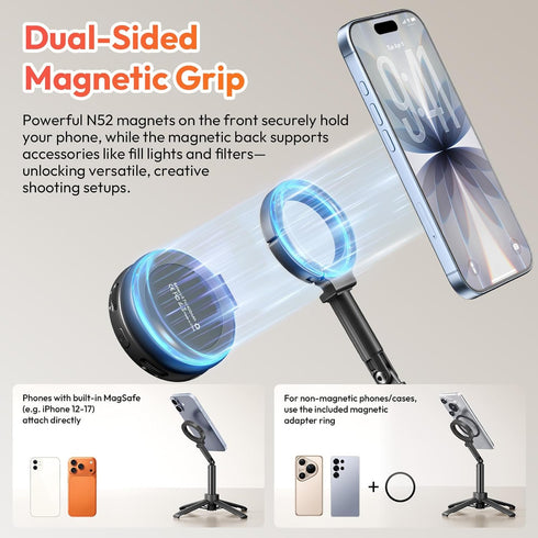 ULANZI MT71 180 17-12 Mini Magnetic Selfie Stick Tripod, Foldable & Lightweight, Tilt, Compatible with iPhone Series