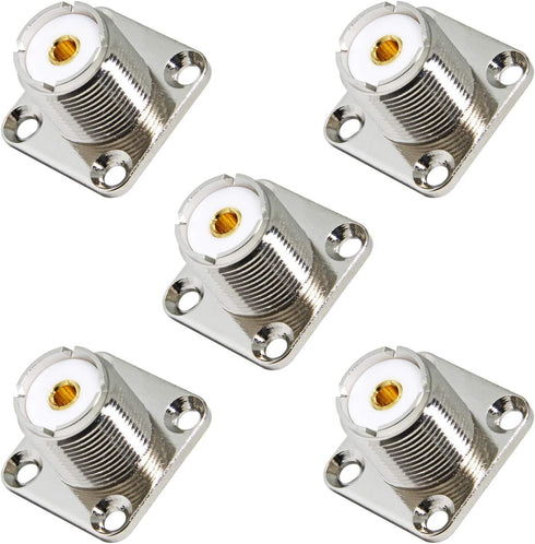 UHF Panel Mount 5-Pack Female SO239 Chassis Mount 4-Hole Jack Flange Solder Cup RF Coax Connector for J Pole Antenna