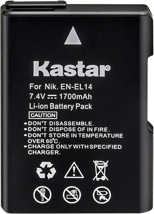 Kastar Battery Replacement for Nikon EN-EL14 EN-EL14a MH-24 MH-24a and Nikon D3100 D3200 D3300 D3400 D3500 D5100 D5200 D5300 D5500 D5600 DF Coolpix P7000 P7100 P7700 P7800 DSLR Camera