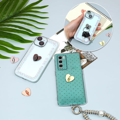 8 Pcs Cell Phone Finger Ring Heart Grip, Metal Phone Charm Loop Stand, Cute Accessories for DIY Phone Case