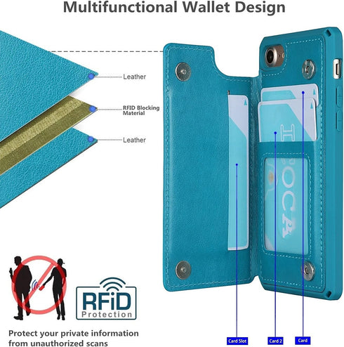 iCoverCase Wallet Case for iPhone SE (2nd), RFID Blocking PU Leather Kickstand Magnetic Shockproof Case