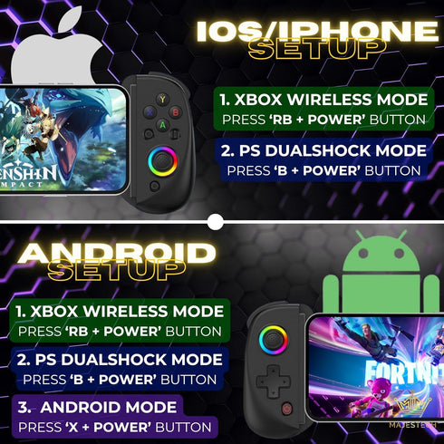 MAJESTECH D8 Mobile Gaming Controller for iPhone/Android/iPad/Tablet, Xbox Cloud, Playstation, Steam/PC, RGB Joystick