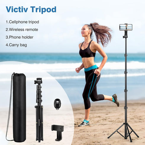70" Phone Tripod, Portable Cell Phone Tripod Stand with Remote & Phone Holder, Selfie Stick for Video Recording,