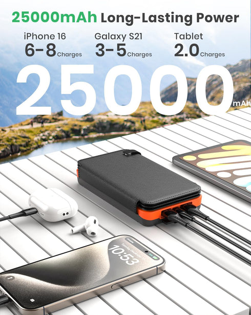 Hiluckey 25000mAh, 4 3A Pack 3 Solar Charger Outdoor USB C Portable Power Bank with Solar Panels, Fast Charge External