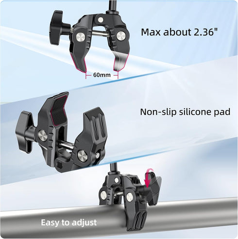 ULANZI Super Clamp Double Camera Clamp with 1/4" Adapter, Crab Plier Clip Bracket Mount for Photo Studio Light Stand