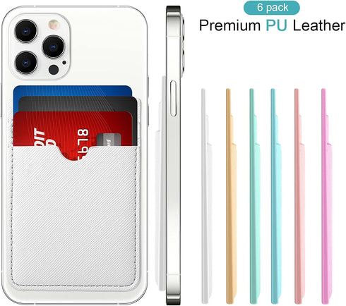 Weewooday 6 Pieces Phone Card Pocket Holder, PU Leather Cell Phone Card Stick, Wallet Pouch for Back of Phone