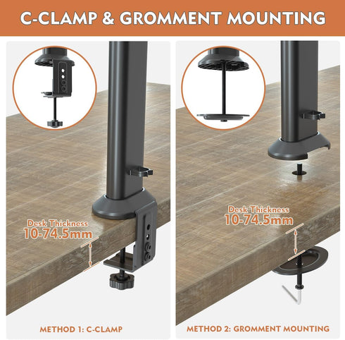 Hemudu 27 inch 42 inch 77lbs, Single Tall Desk Monitor Arm Mount Stand Fit for to Flat Curved Computer Screen