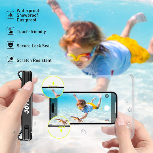 JOTO 2 Pack Large Waterproof Phone Pouch - IPX8 Universal Underwater Dry Bag for iPhone 15/14/13/12/11 Pro Max