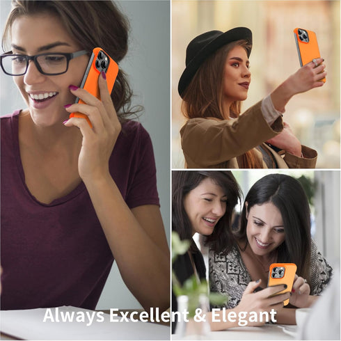 iPhone 15 Pro Max Magnetic Slim Case 6.7" (2023) - Ultra-Thin, Durable, Matte Hard MagSafe Cover with Pull Ring, Orange.