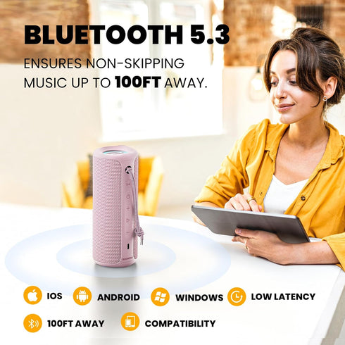 MIATONE Portable Bluetooth Speaker, 36W Stereo Sound, Bass Boost, Bluetooth 5.3, TWS Pairing, Pink
