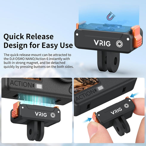 VRIG 2PCS 6 2-Prong Magnetic Quick-Release Adapter Mount for DJI Osmo Action / Osmo Nano, Dual-Direction Magnetic Base