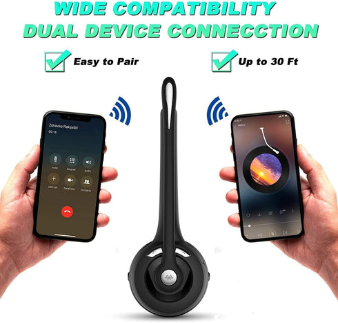 Trucker Bluetooth Headset with Microphone, Wireless Cell Phone Headphone, On Ear Design for Home Office
