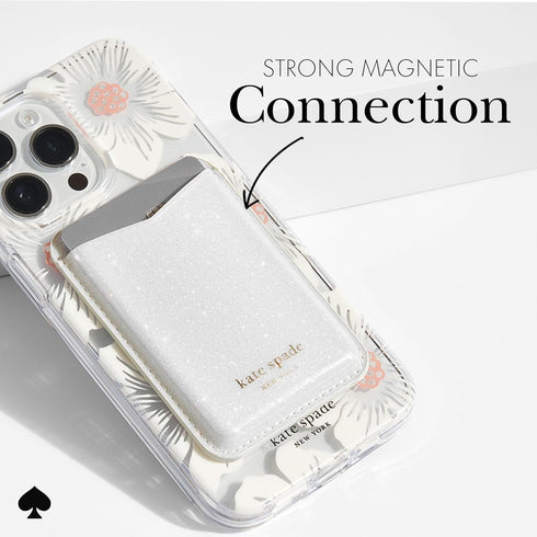 Kate Spade New York Magnetic Wallet/Card Holder, Compatible with MagSafe Phones and Cases, White Glitter