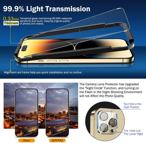 3 Pack 14 6.1 Inch 3 Pack 9H QHOHQ Screen Protector for iPhone Pro with Tempered Glass Camera Lens Protector, Ultra HD