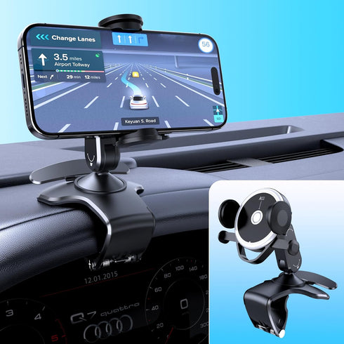 DRPHKTT Universal 360 Rotating Dashboard Phone Holder for Car - Spring Clip Car